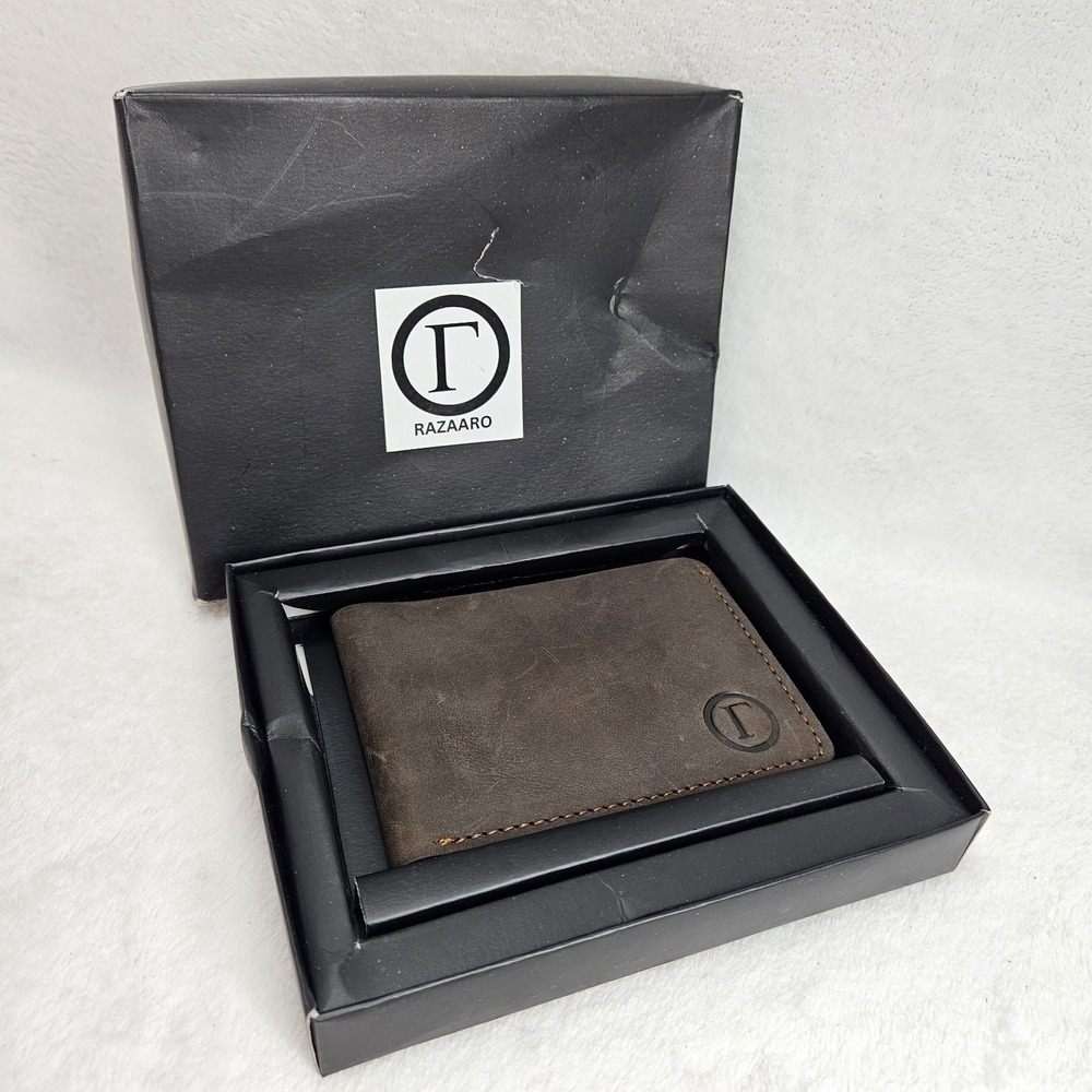 Razaaro Men's Bifold Wallet Brown Leather-Look Minimalist Card Holder